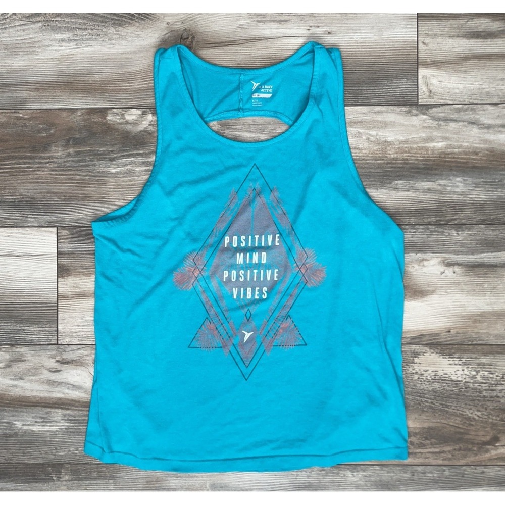 Old Navy Active Go-Dry Teal Positive Vibes Twist Back Tank Top XL